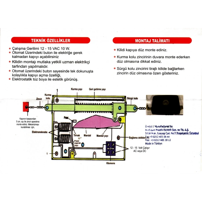 MUTLUSAN Zincirli Döküm Kapı Açtırma Otomatiği 12V AC