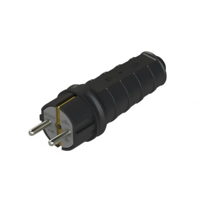 NEAD 1x16A Kauçuk Fiş Erkek Topraklı Siyah Düz Tip