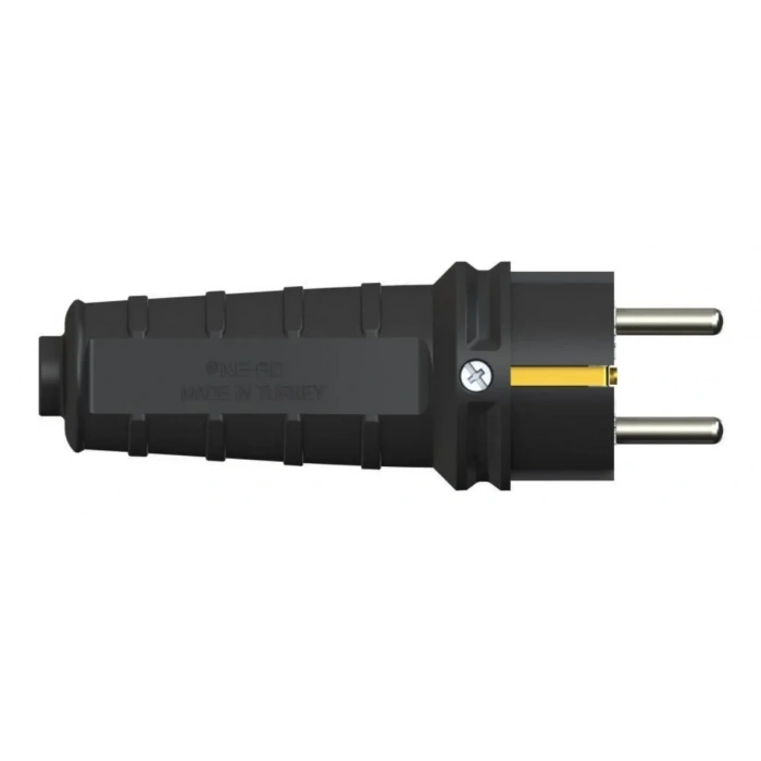 NEAD 1x16A Kauçuk Fiş Erkek Topraklı Siyah Düz Tip