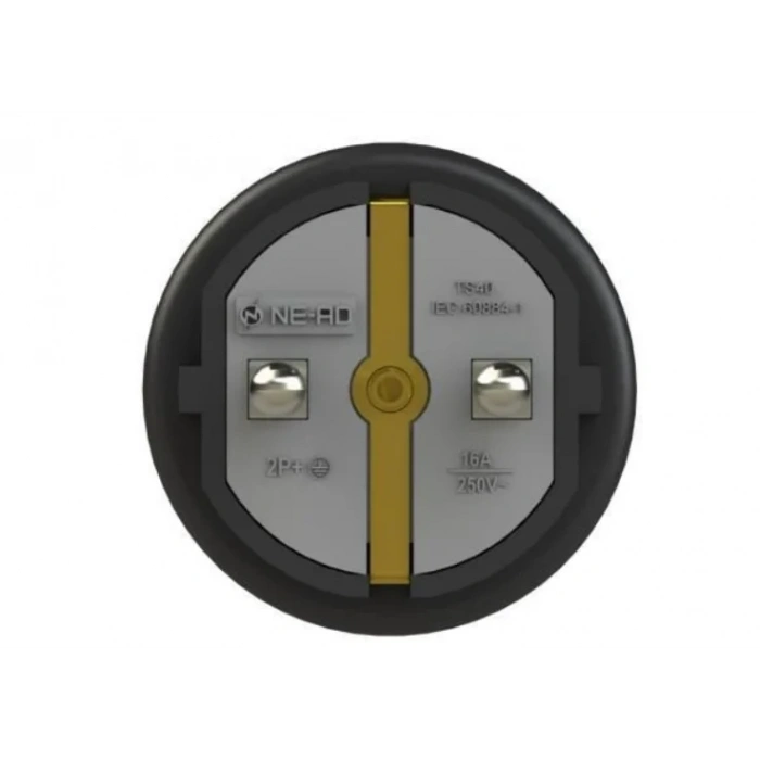 NEAD 1x16A Kauçuk Fiş Erkek Topraklı Siyah Düz Tip