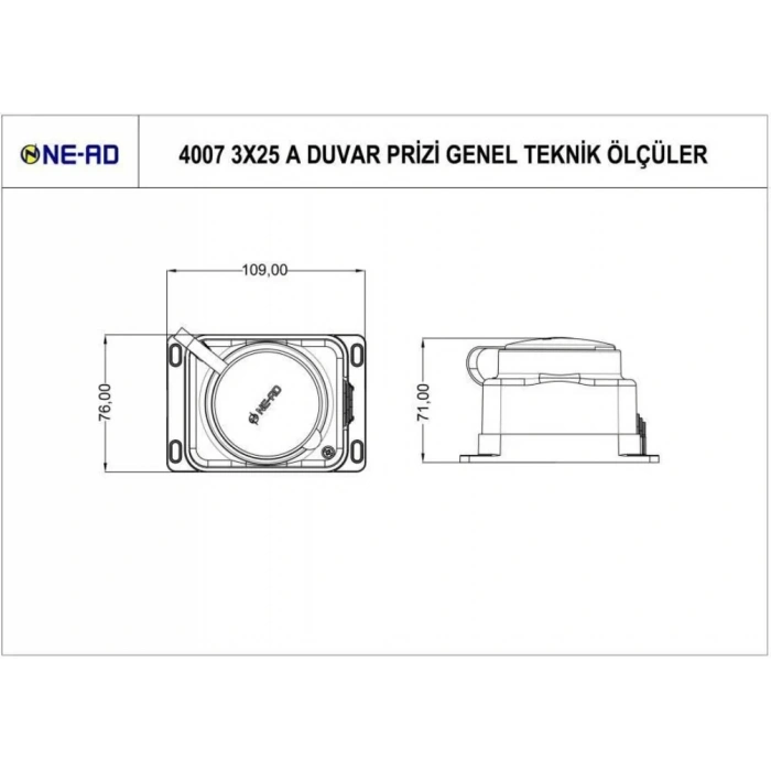 NEAD 3x25A Kauçuk Kapaklı Sıva Üstü Trifaze Priz Duvar Prizi 4x25 380v IP62