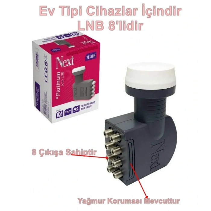 NEXT YE-808 8li Platinum Sekizli LNB 0.1dB Full HD 4K Universal LNBF Kaliteli (Elenbi)