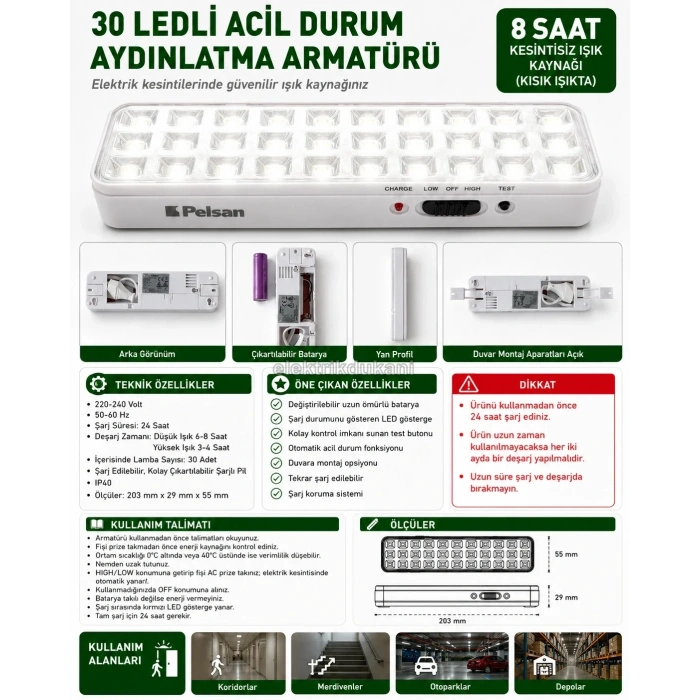 PELSAN 30 Led Şarj Edilebilir Işıldak