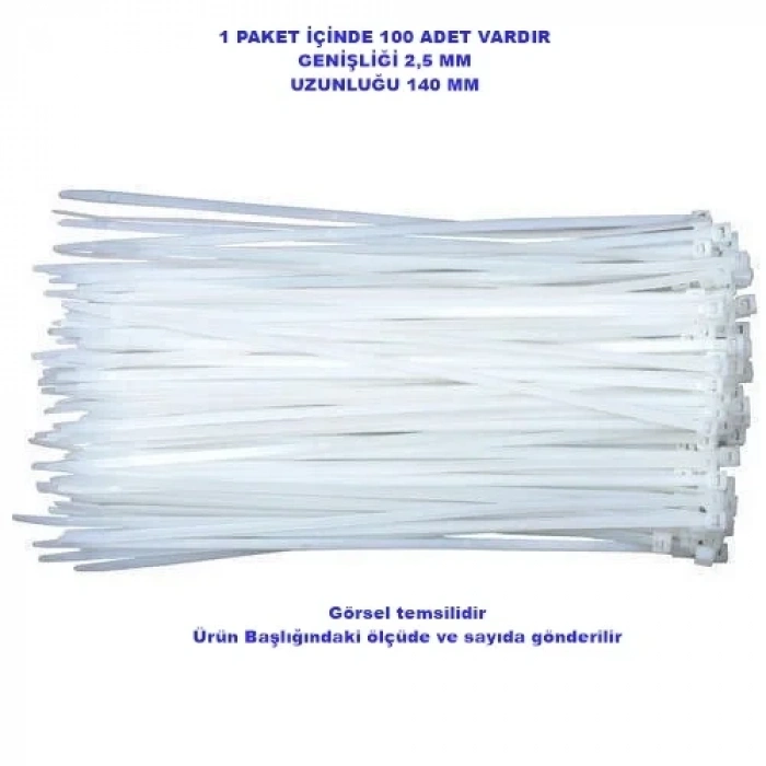 PEMSAN Klips Kablo Bağı 2.5x140 BEYAZ (100lü Paket) Kablo Cırdı