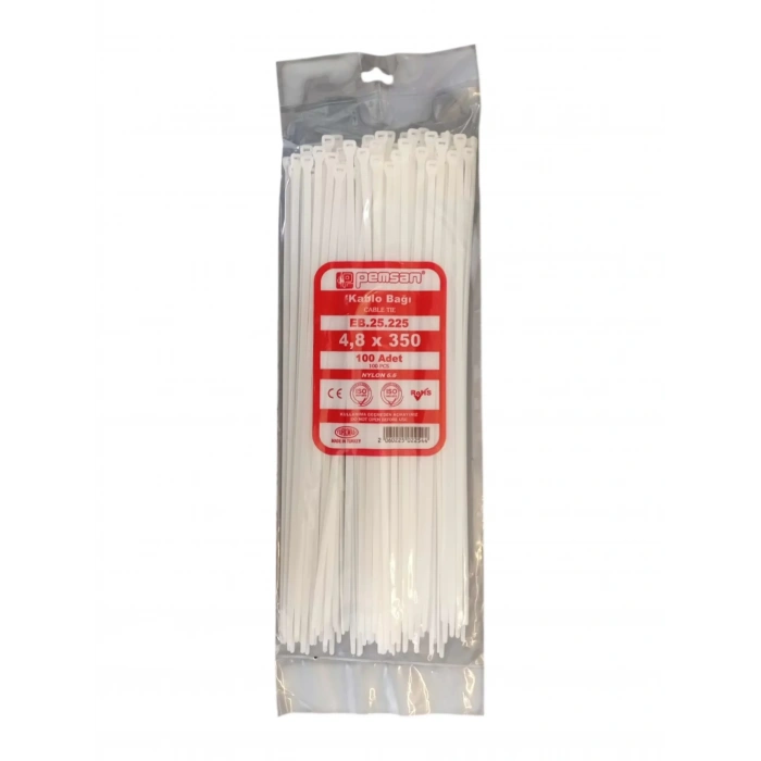 PEMSAN Klips Kablo Bağı 4.8x350 BEYAZ (100lü Paket) Kablo Cırdı
