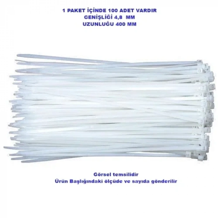 PEMSAN Klips Kablo Bağı 4.8x400 BEYAZ (100lü Paket) Kablo Cırdı