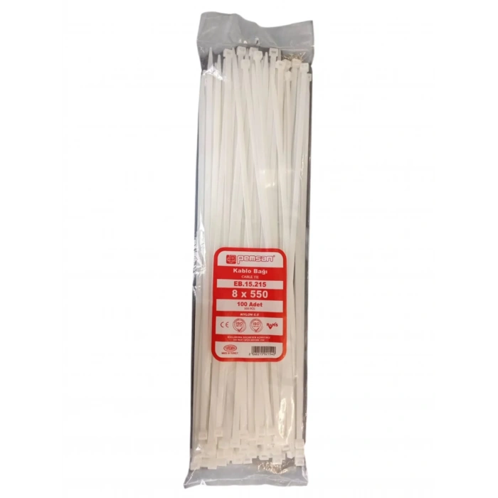 PEMSAN Klips Kablo Bağı 8x550 BEYAZ (100lü Paket) Kablo Cırdı