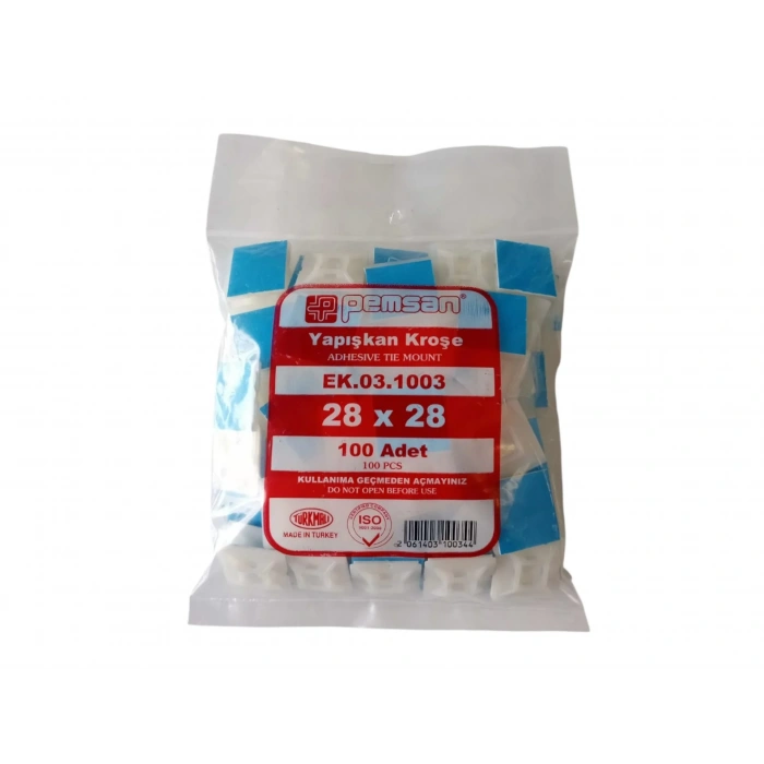 PEMSAN Yapışkan Kare Kroşe 28x28 BEYAZ (100lü Paket)