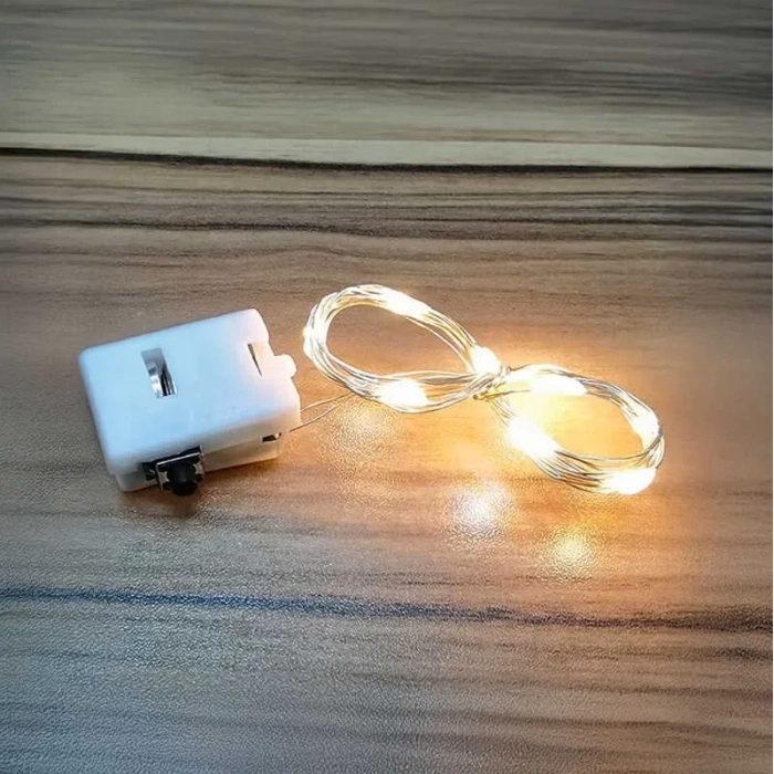 Peri Led 2mt Pilli Süsleme Ledi SARI Işık 3500k 3 Mod Animasyon Efektli (2 Metre 3 Adet LR44 Pilleri Dahil GünIşığı )