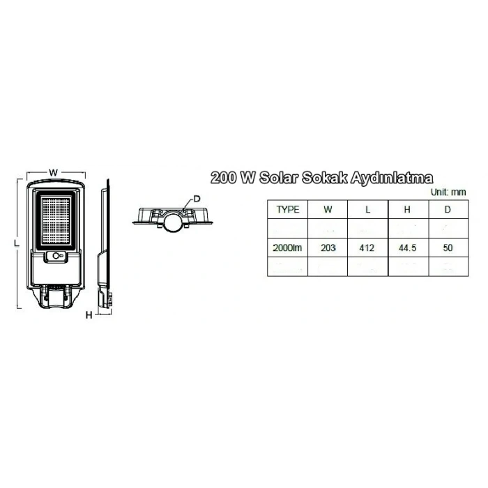 PHILIPS 200w Solar Ledli Sokak Lambası Armatür 6500k BEYAZ Işık 2000lm IP65 (Kumandalı Güneş Enerjili)