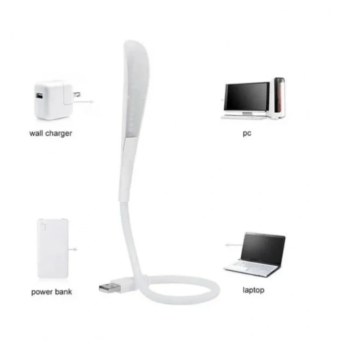 POWERMASTER Ledli Esnek USB Lamba  Beyaz 6400k Klavye Aydınlatma ve Kitap Okuma lambası