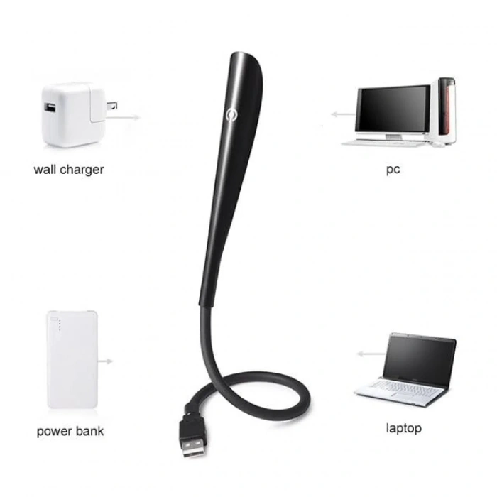 POWERMASTER Ledli Esnek USB Lamba  Siyah 6400k Klavye Aydınlatma ve Kitap Okuma lambası