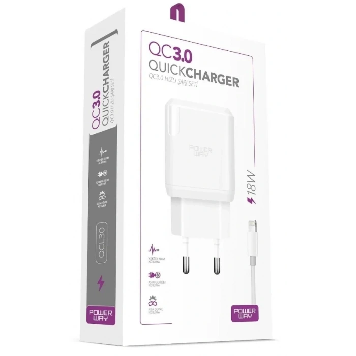POWERWAY 18W USB/ İphone Hızlı Şarj Seti Orjinal Muadil