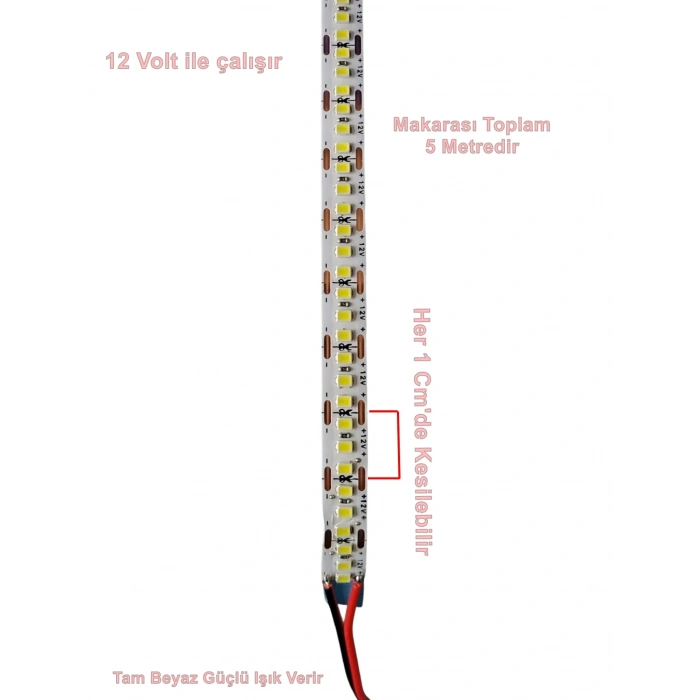 SCHUAR 12v Dc BEYAZ 16w/240 Led Extra Parlak İç Mekan Şerit Led IP20 12 Volt 1mt