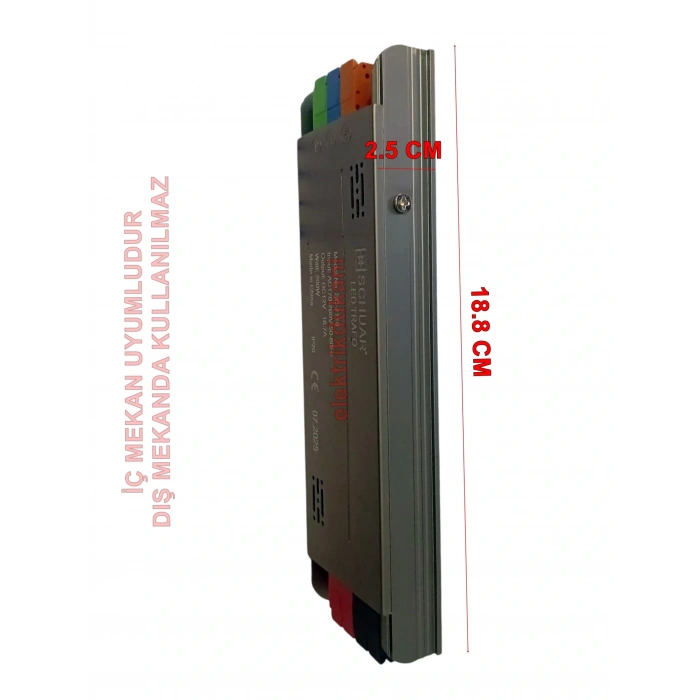 SCHUAR Süper Slim 12v 16.7A Şerit Led Trafosu 200w IP20  (Epox Dolgu Elektronik Devre 12 Volt 16.7 Amper 15mt ye Kadar Kullanım İçin Uygundur)