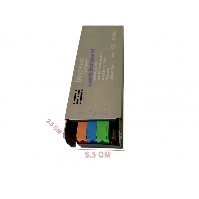 SCHUAR Süper Slim 12v 33.5A Şerit Led Trafosu 400w IP20  (Epox Dolgu Elektronik Devre 12 Volt 33.5 Amper 30mt ye Kadar Kullanım İçin Uygundur)