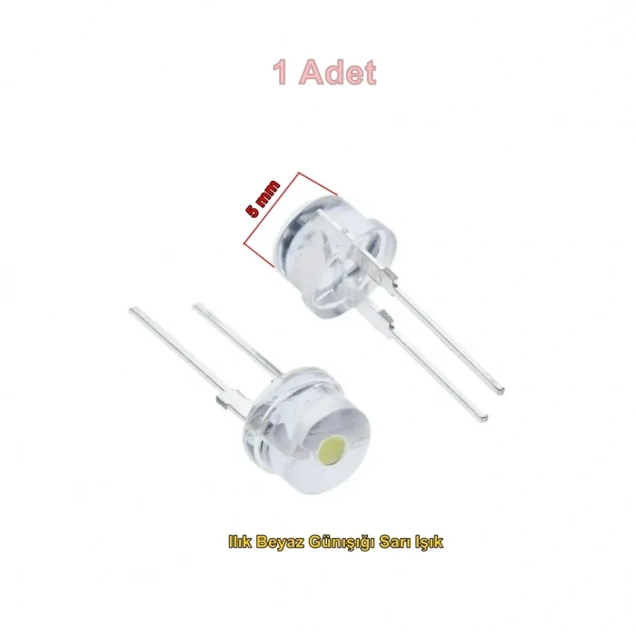Şeffaf Ilık Beyaz(Günışığı) Işık Mantar Led Diyot 3.6 Volt (1 Adet)