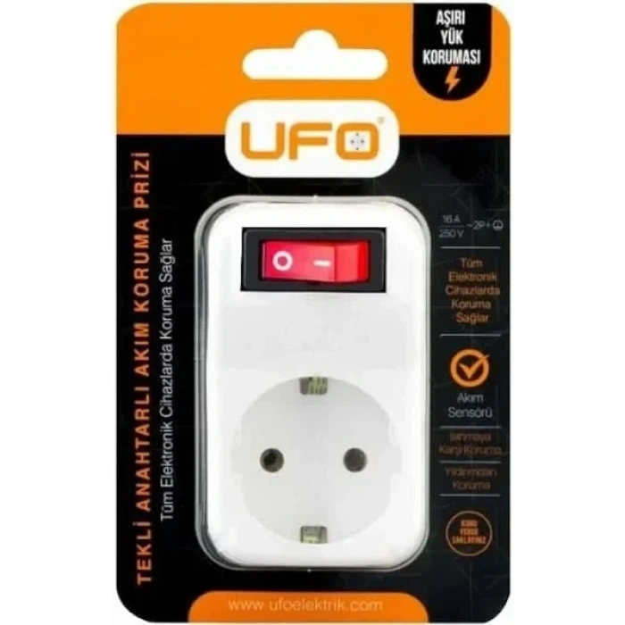 UFO Tekli Akım Korumalı Anahtarlı Priz