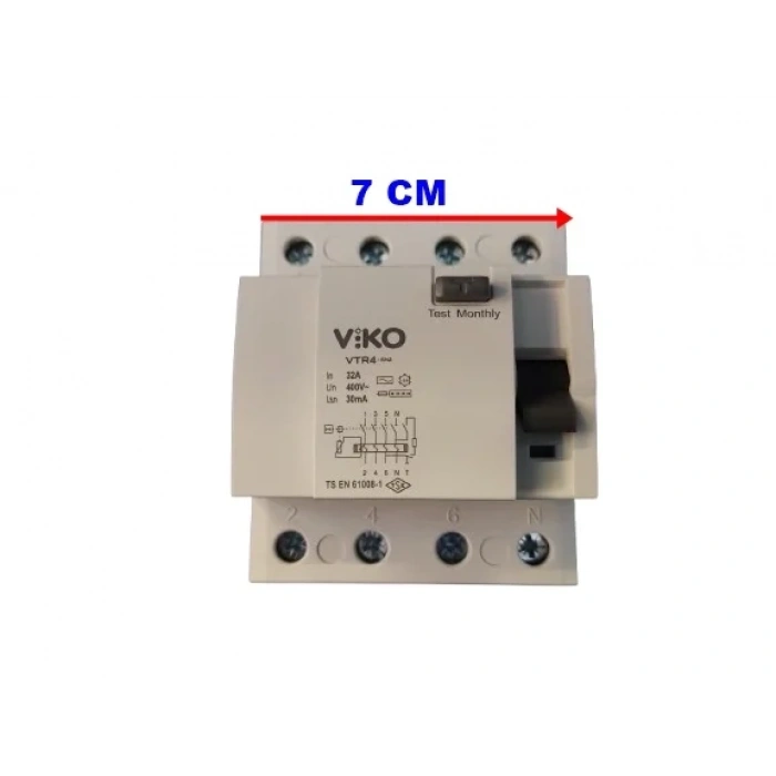 VİKO 4x30A 30mA 6kA Ac Tip Üç Faz Trifaze Kaçak Akım Koruma Rolesi (380 volt Sanayi Tip)
