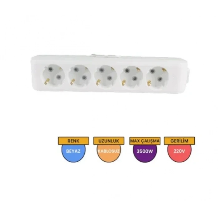 VİKO Multilet BEYAZ Beşli Grup Priz Topraklı Klemensli (5li Kablosuz)