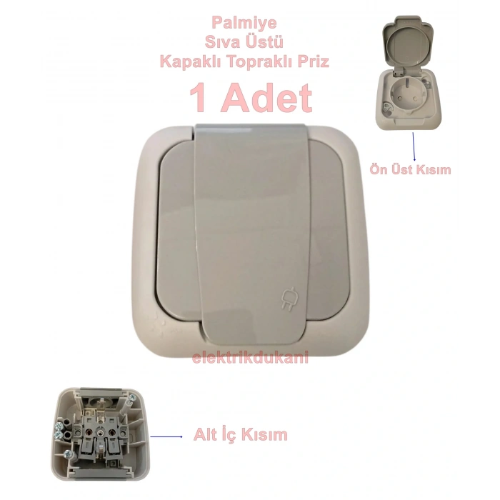 VİKO Palmiye Nemliyer Kapaklı Topraklı Priz IP54