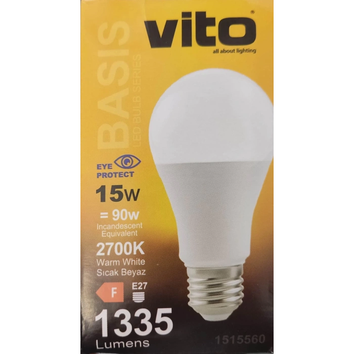 VİTO 15W LED AMPUL GÜNIŞIĞI E-27 2700K