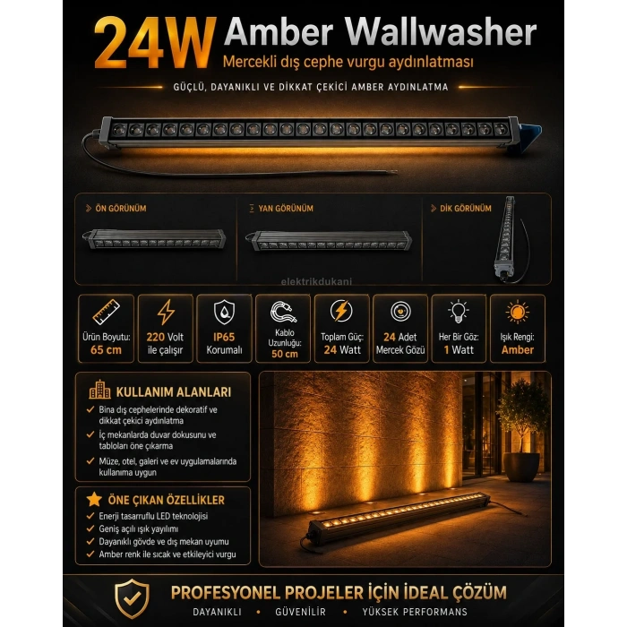 Wallwasher 65cm AMBER 24x1w 24w 1920lm 24 Watt 220 volt IP65