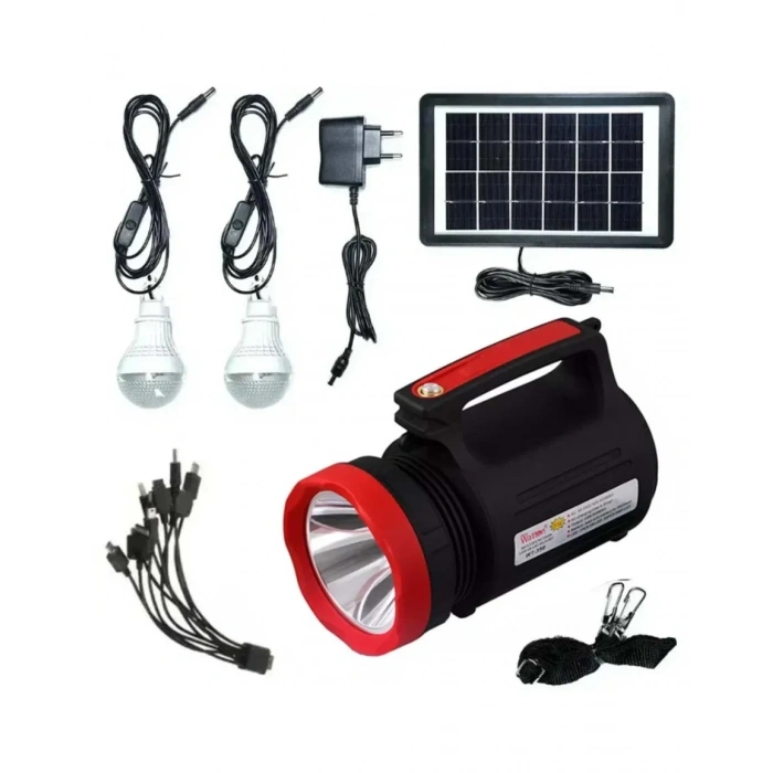 WATTON Solar Şarjlı 4V 5A Ledli El Feneri Lamba Seti Güneş Enerji Panelli 2 Ampullü