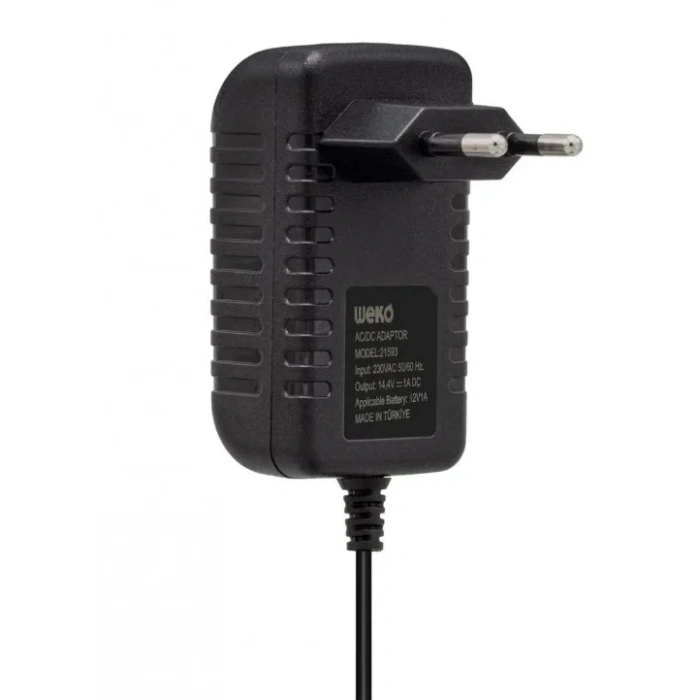 WEKO 14.4V Dc 1A Li-On Şarjlı Matkap ve Şarjlı Süpürge Şarj Aleti (5.5x2.5 Jaklı +Krokodilli 14.4 Volt 1 Amper 1000 mA)