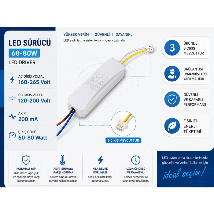 YILDIZ Led Avize Trafosu DC 120-200v 60-80w x 2 İki Modlu (80 Watt Çift Çıkışlı)