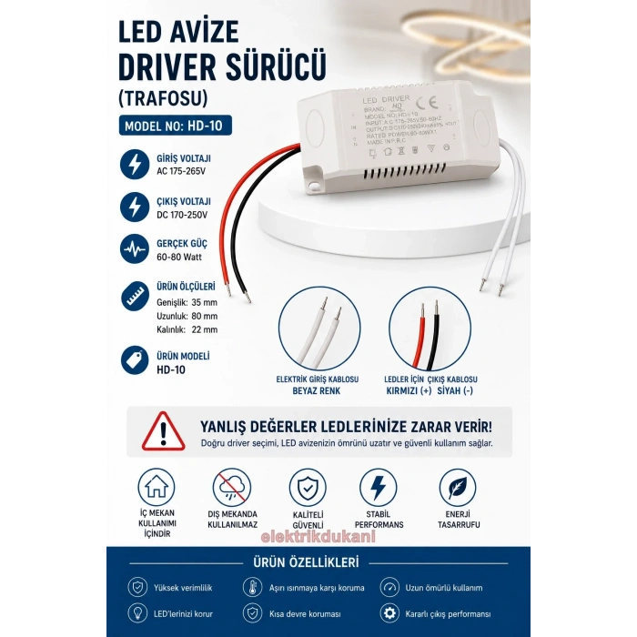 YILDIZ Led Avize Trafosu Dc 180-260v 60-80w X 1 Tek Modlu