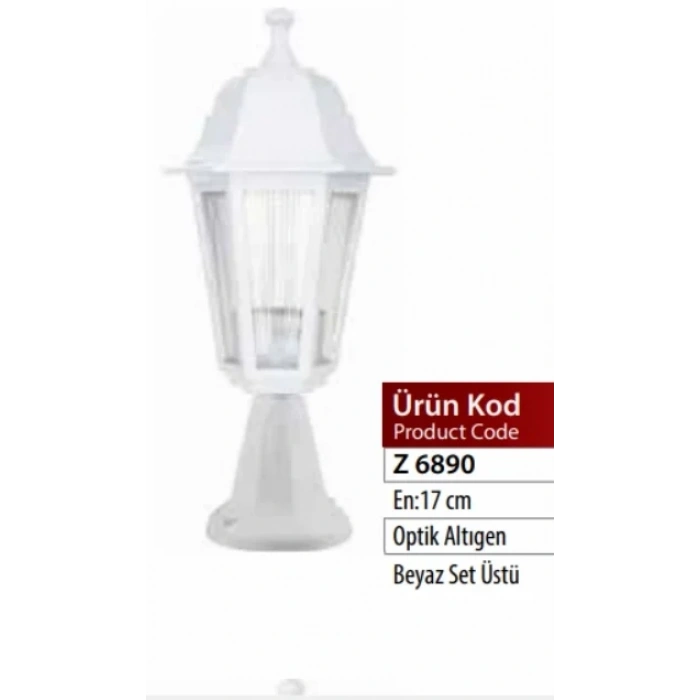 ZERPA Altıgen Duvar Set Üstü BEYAZ Bahçe Armatür ABS Plastik E-27 Duylu IP54