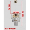 DMR Üç Katlı Fiskiyeli Düz Kristal Taşlı ALTIN (Gold) Yuvarlak Tekli Avize E-27 Duylu