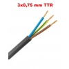 HÜNKA 3x0.75mm TTR Elektrik Kablosu SİYAH (Çok Telli Esnek Kablo)