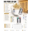 USB Peri Led 3x3mt SARI Işık 3500k Kumandalı Asma Kancalı Perde Süsleme Ledi 10 Kollu (Günışığı)