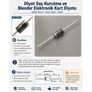 1N5408 Diyot Saç Kurutma ve Blendır Elektronik Kart Diyotu 1000v 3A
