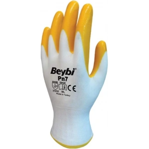 BEYBİ PN7 10/XL Polyester Örme Nitril Yarı Kaplı İş Eldiven 3131X Beyaz/Sarı