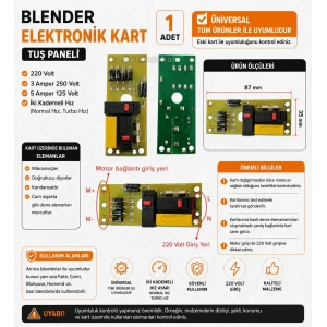 Blendır Elektronik Kart Tuş Paneli Devresi (Arnica - Fakir - Conti - Bluehouse vb. Markaların Modellerinde Kullanır)