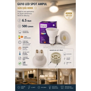 BRAYTRON 6.5w GÜNIŞIĞI GU10 Duylu Çanak Led Spot Ampul 4000k (Starter Duylu) 220 Volt 6.5 Watt