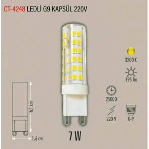 CATA 220v 7w G9 SARI Işık 3200k Kapsül Ampul Geniş Açı 600lm (Günışığı Mısır Dizgi İğne Ayaklı Avize Ampulü 220 Volt 7 Watt)