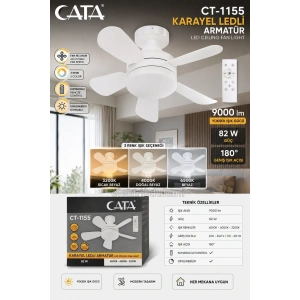 CATA Karayel Fan 82w Ledli Sıva Üstü Takılabilen 5 Kanatlı Kumandalı Tavan Vantilatörü
