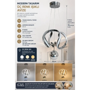 DMR 1 Toplu AHTAPOT Sarkıt Led Avize KROM Geniş Şerit Kasa Üç Renk 6500k/4000k/3000k (Beyaz /Ilık Beyaz/Sarı (Günışığı))