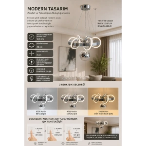 DMR 1 Toplu SARMAŞIK Sarkıt Led Avize KROM Geniş Şerit Kasa Üç Renk 6500k/4000k/3000k (Beyaz /Ilık Beyaz/Sarı (Günışığı))