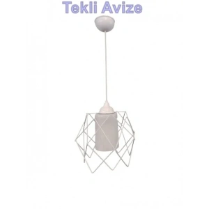 DMR Telli Baklava Camlı BEYAZ Tekli Avize E-27