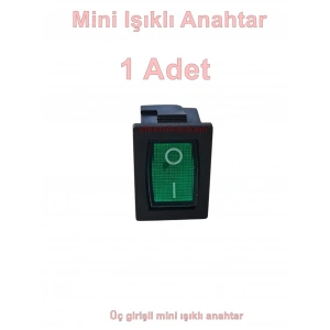 ENDER Işıklı YEŞİL Mini Anahtar 3 Ayaklı 10A 220v IP40 (19x17mm Derinlik 20mm Dikdörtgen)