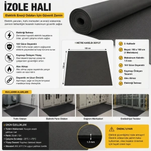 GENEL 1000v 2. Kalite Elektrik İzole Halı 1kv 100x100cm 1Mt Kare Siyah Kalınlık 1.5mm