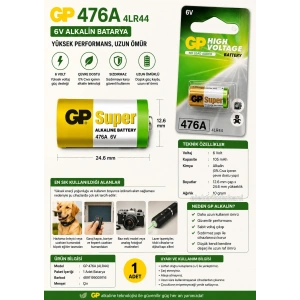 GP 4LR44 476A 6V Yüksek Voltaj Alkalıne Sipesifik Pil (Köpek Tasması Pil)