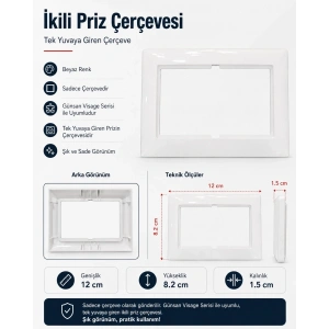 GÜNSAN Visage BEYAZ Sıva Altı İkili Priz Çerçevesi