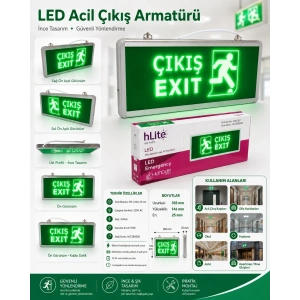 HLİTE Exıt Çıkış Şarjlı Yönlendirme Armatürü Levhası 3w 220v IP20