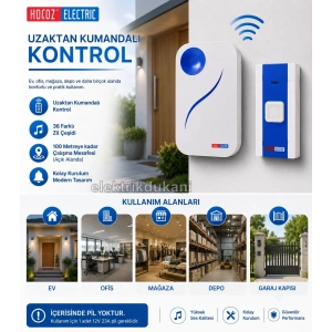 HOROZ Fuji-D BEYAZ Uzaktan Kumandalı Melodili Pilli Kapı Zili 4.5v Dc IP-20 (3xAA Pil Açık Alan 100Mt)